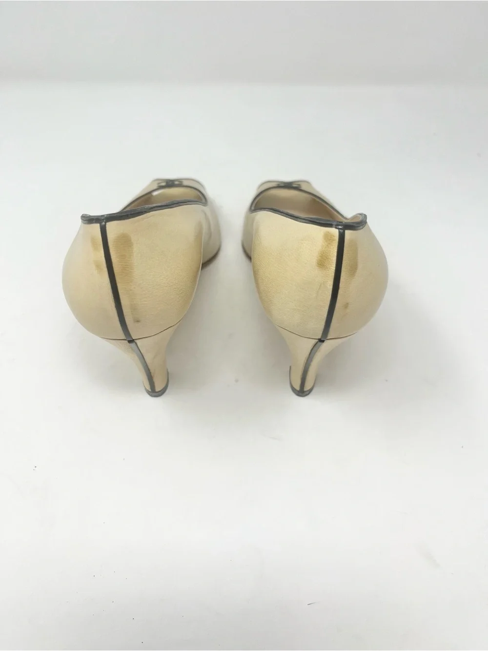 CHANEL Vintage 2000s Two Tone CC Peep Toe Heel Contrast Piping and logo size 8